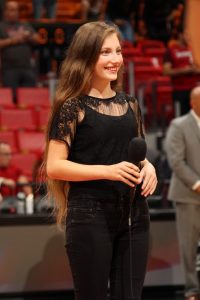 Jessica Russo performing at a Miami Heat game