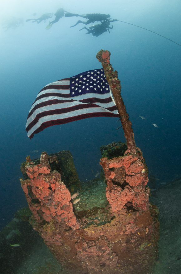 AMERICA THE BEAUTIFUL: Divers connected to the military regularly replace the American flag on this shipwreck, the U.S. Coast Guard Duane, near Key Largo.